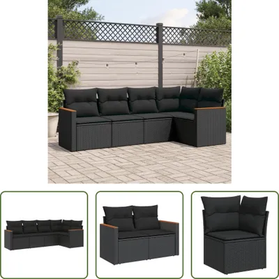Produktbild von The Living Store 5-tlg. Garten-Sofagarnitur mit Kissen Schwarz Poly Rattan