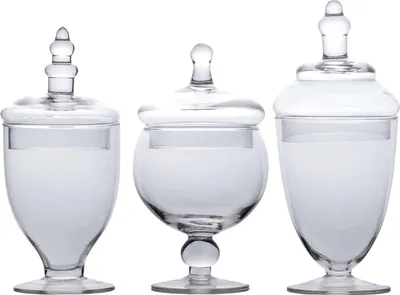 Three clear glass jars with lids are displayed against a white background.