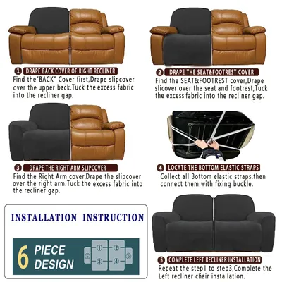 Image de Housse de fauteuil 2 places, en polyester extensible avec Élasthanne, poche latérale élastique, couleur grise, pour salon