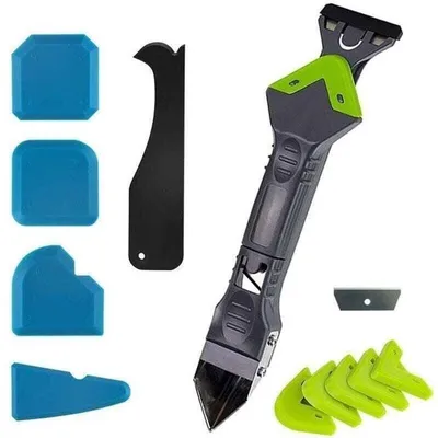 Produktbild von Fugenset 11-teilig – Silikon-Glätter, Edelstahl-Schaber, 5-in-1, inkl. 5 Silikonpads – Für Küche & Bad,Werkzeuge für die Hausrenovierung