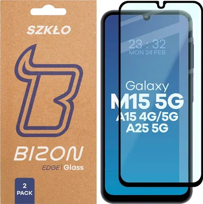 Produktbild von Gehärtetes Glas für Galaxy A15 4G/5G / A25 5G / M15 5G, Bizon Glass Edge Duo, Schwarzer Rahmen, 2 Stück
