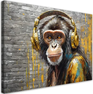 Produktbild von Leinwandbild Małpa W Słuchawkach Muzyka 60x40 Feeby Gelb bild für die wand bereit zum aufhängen