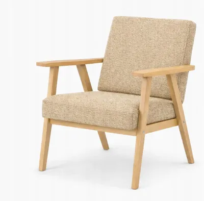 Zdjęcie produktu dla Fotel PRL wypoczynkowy salon balkon materiał miodowy drewno natural BM