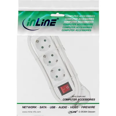 Image de InLine® multiprise, 3x contact de protection, avec interrupteur, blanc, 3m