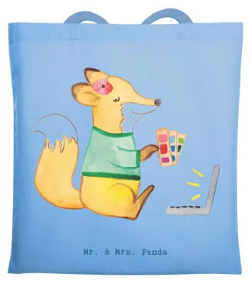 Produktbild von Mr. & Mrs. Panda Stoffbeutel Grafikerin Herz - Sky Blue - Geschenk, Jutebeutel, Kreativ, Laptoptasche, Mediengestalter, Shopping Tasche, Designer, Tote Bag