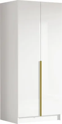 Produktbild von MIRJAN24 Kleiderschrank Bono I, Schlafzimmer, Drehtürenschrank, mit Kleiderstange, Modern, Garderobenschrank, Metallgriffe (Farbe: Weiß / Weiß Hochglanz + Gold)