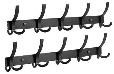Obrázok produktu pre Nástenný vešiak na kabáty a tašky, 2 kusy, každý s 15 háčikmi, čierna farba, určený na montáž na stenu
