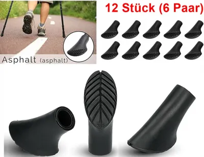 Produktbild von GKA 12 Stück (6 Paar) Nordic Walking Asphaltpads für Trekkingstöcke Asphalt Ersatzfüße für Nordic Walking Stöcke Gummipuffer Trekking