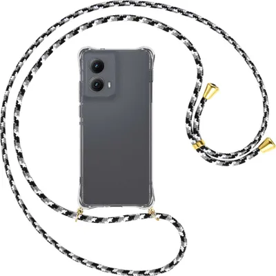 Produktbild von Handykette Backcover-Schutzhülle mit Band (Metall goldfarben) für Motorola Moto Edge 5G (2024) - schwarz/grau/weiß
