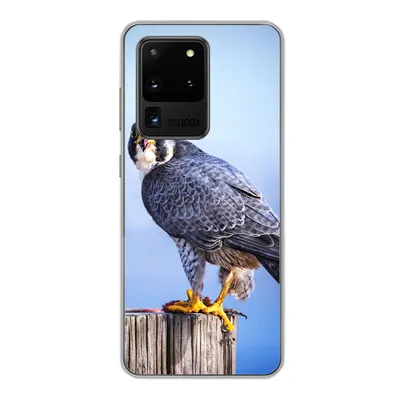 Produktbild von MuchoWow® Handyhülle Schutzhülle Hülle für Samsung Galaxy S20 Ultra Nahaufnahme eines Raubvogels auf einer dicken Holzstange Silikon Softcase Handy Hülle - Karteninhaber