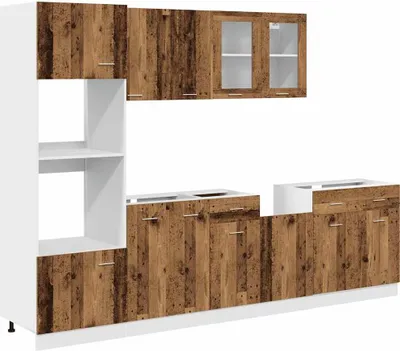 Image de vidaXL Ensemble d'armoires de cuisine Lyon 7 pièces imitation vieux bois Matériau dérivé du bois