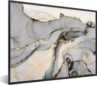 Produktbild von MuchoWow® Gerahmtes Poster Marmor - Gold - Grau 80x60 cm - Poster mit Schwarzem Bilderrahmen Wandposter Rahmen Foto Bilder - Schwarzem - Mit Gestell