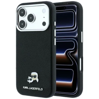 Image de Coque pour iPhone 18 Pro, imitation cuir, noire, avec logo MagSafe en métal