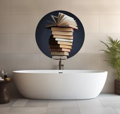Produktbild von Wallario wasserfestes Poster selbstklebend 90 x 90 cm, Bücherstapel, Badezimmerposter Spritzschutz mit Hochglanzoberfläche in Glasoptik