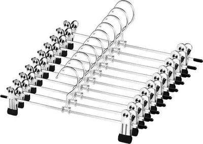 Produktbild von 10er-Pack Chrome-Kleiderbügel mit Antirutschklips für Röcke, Hosen, Jeans