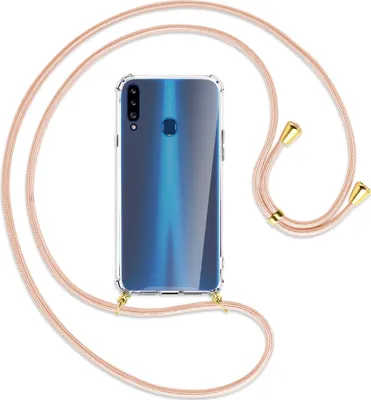 Produktbild von Handykette Backcover-Schutzhülle mit Band (Metall goldfarben) für Samsung Galaxy A20s - rose peach