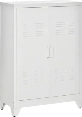 Imagen del producto de Armario de archivos metálico, armario multiusos con puerta doble de láminas magnéticas, 75 x 33 x 110 cm, color blanco