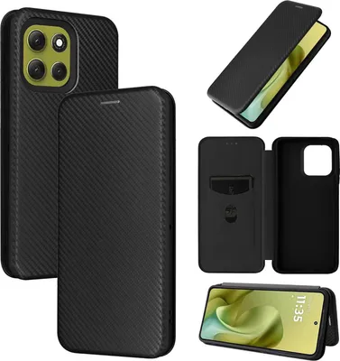 Obrázok produktu pre Pre Motorola Moto G86 5G Carbon Fibre Texture Hybrid Flip Cover Black