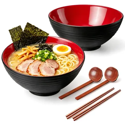 Ramen-Schüssel-Set, 2er-Pack, Keramik, mit Löffeln & Stäbchen