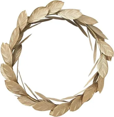Productafbeelding van Metalen Wanddecoratie Krans met Gouden Bladeren - 33 cm Deurkrans voor Binnen en Buiten