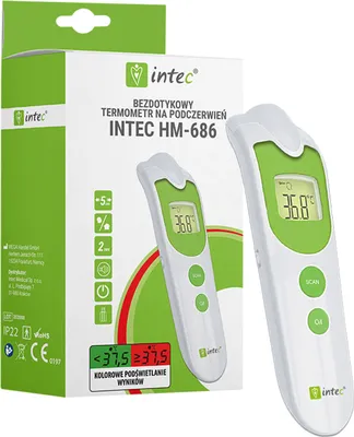 Zdjęcie produktu dla Termometr kliniczny INTEC HM-686 bezdotykowy termometr na podczerwień wyświetlacz LCD pamięć automatycznego wyłączania
