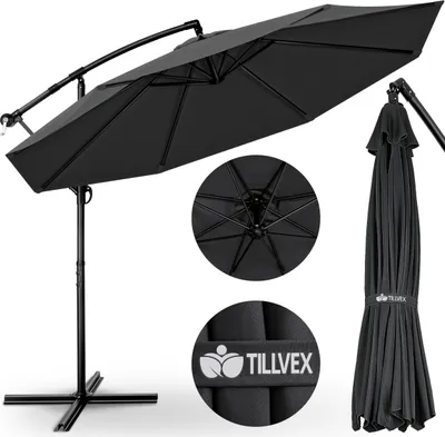 Produktbild von tillvex slnečník antracit Ø 300 cm závesný slnečník záhradný slnečník trhový kľukový balkónový hliníkový výklopný