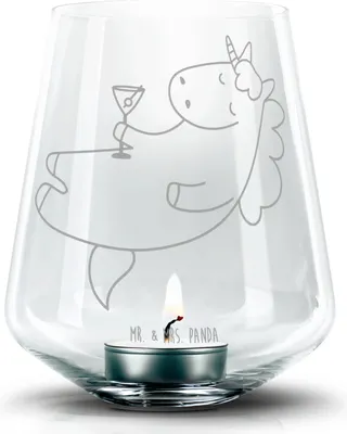 Produktbild von Mr. & Mrs. Panda Kerzenhalter Einhorn Cocktail - Transparent - Geschenk, Teelichthalter, Geburtstag, Einhörner, Unicorn, Caipirinha, Laterne, gravur glas, Windlicht