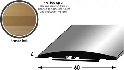 Produktbild von Übergangsprofil "Almere" / Übergangsschiene / 58 mm, Typ: 08 (Aluminium eloxiert, mittig gebohrt / selbstklebend):-bronze hell-1000-selbstklebend