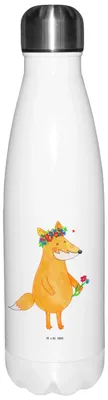 Produktbild von Mr. & Mrs. Panda Thermo-Trinkflasche Fuchs Blumen - Weiß - Geschenk, Teeflasche, thermosflaschen, Thermos, trinkflaschen, Trinkflasche, Mich, Blume, Ich, Wasserflasche