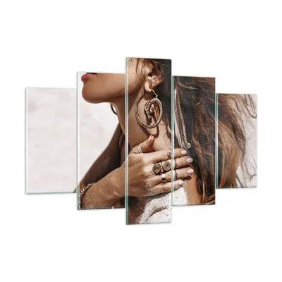 Produktbild von Bilder auf glas - 5 Teile - Sand Frau Schmuck - 150x100cm - Glasbilder - Wandbilder - Bilder - zum Aufhängen bereit - Wanddekoration aus Glas - Glas Bilder - Wandbild auf Glas - GEA150x100-4802