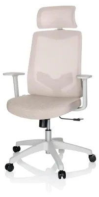 Produktbild von Bürostuhl MIKEO W Stoff Drehstuhl mit Lordosenstütze, höhenverstellbarer Kopfstütze, Netzrücken, Beige