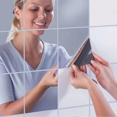 Produktbild von Unyqoos® 16er Set 15×15 cm selbstklebende, flexible Nicht-Glas-Spiegelfliesen – quadratische DIY Wandspiegelaufkleber für Wohnraum, Bad, Flur