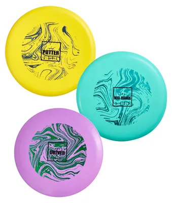 Produktbild von Disc Golf Set 3-teilig, Frisbee Starterset mit Putter Mid-Range Driver, TPE Scheiben | 0,75 kg | für Garten Rasen Strand Park