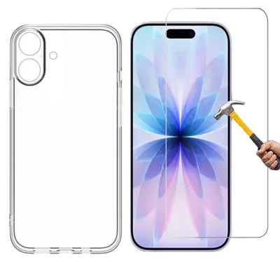 Produktbild von 2in1 Silikon Hülle Panzerglas als Set für iphone 17 TPU Schutzhülle Case Schutz transparent Cover Handy-Hülle mit Schutzglas Schutzfolie Glasfolie