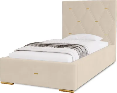 Produktbild von Polsterbett Golden Premium 90x200 cm, Bett mit Kopfteil, Doppelbett mit Bettkasten, Matratze und Lattenrost aus Holz, Velourstoff: Beige