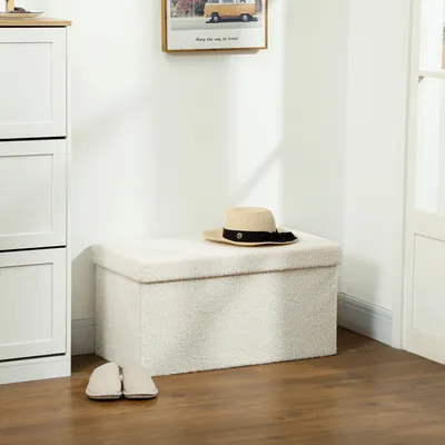 Produktbild von Sitzhocker mit Stauraum klappbar Plüsch, Aufbewahrungshocker Fußhocker Polyester MDF, Cremeweiß | 76 x 38 x 38 cm | 84 L | bis 120 kg