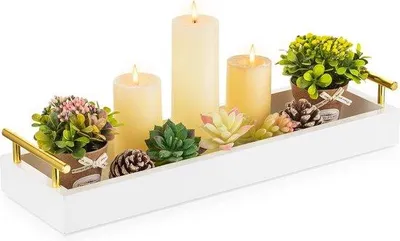 Productafbeelding van Famanu decoratief houten dienblad met metalen handgrepen - wit