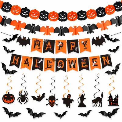 Halloween Deko Set 23-teilig, Banner, Girlanden, Wandsticker