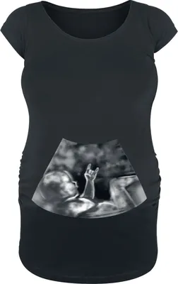 Produktbild von Umstandsmode T-Shirt Damen Ultraschall Metal Hand Baby schwarz XL