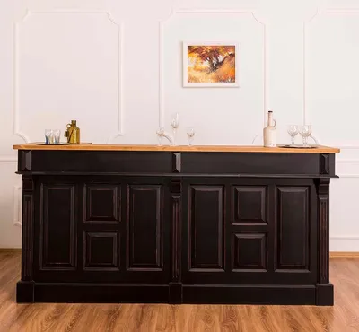 Image de Casa Padrino Armoire de comptoir de style rustique noir antique / naturel 240 x 65 x H. 107 cm - Comptoir avec tiroirs et étagères