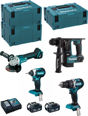 Produktbild von MAKITA Kit MK405RTJ (DHR171 + DHP484 + DTD153 + DGA504 + 2 x 5,0 Ah + DC18RC + MAKPAC 2 + 2 x MAKPAC 3)