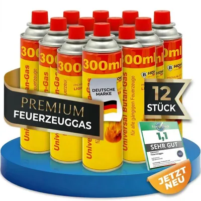 Produktbild von MAGNUM® Feuerzeuggas [12 x 300 ml] Nachfüllgas Butangas mit 4 Adaptern, mehrfach raffiniert für saubere Verbrennung, für Gasfeuerzeug, Sturmfeuerzeug, Jetflame und Küchenbrenner