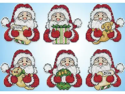 Produktbild von Design Works Kreuzstich Stickpackung "Weihnachtsbaumschmuck Geschenke vom Weihnachtsmann (6er-Set)", Zählmuster, 9x9cm