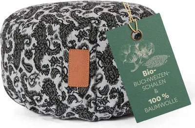 Immagine prodotto di #DoYourYoga  Cuscino yoga Vishnu - imbottito con gusci di grano saraceno biologico - Circolare 30x30x15 cm - Stile 3/Bianco/Nero