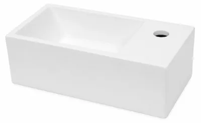 Produktbild von HAGO24 Waschbecken Keramik 35x20cm rechteckig weiß Aufsatzwaschbecken abgerundete Ecken schmaler Rand kratzfest Badkeramik Standard-Anschluss
