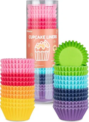 Produktbild von 600 Stück Mini-Muffin-Papierförmchen in Regenbogenfarben, ölbeständig