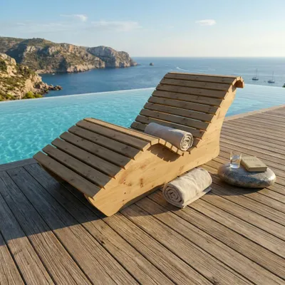 Produktbild von Holzliege Waldsofa Wellenliege Relaxliege "Sigi" Gartenliege Massivholz Zirbe abgeschrägt 80cm Himmelsliege
