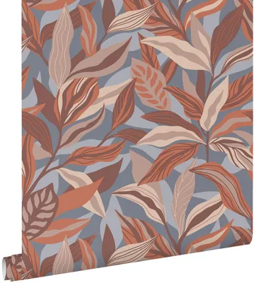 Zdjęcie produktu dla ESTAhome Tapeta tropikalne liście terakotaIniebieskim 50 x 900 cm