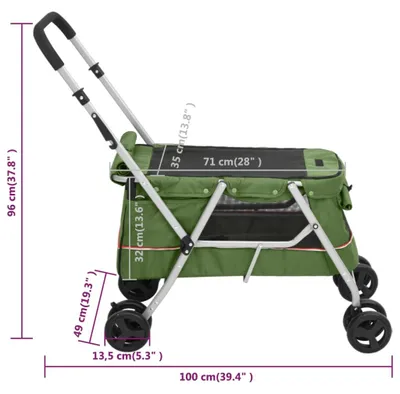 Obrázok produktu pre vidaXL Kočík pre psa skladací zelený 100x49x96 cm Plátno