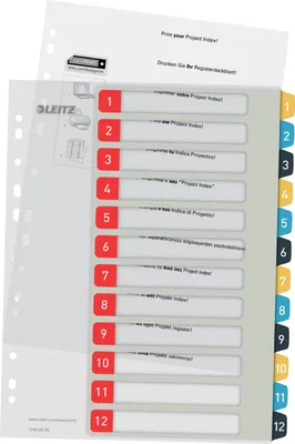 Produktbild von Leitz 12480000, Numerischer Registerindex, Polypropylen (PP), Porträt, A4 Maxi, 245 mm, 305 mm